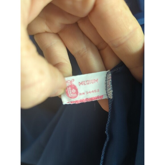 Vintage Lorraine Women's M Navy Blue White Striped Button Up Collared Midi Robe - Picture 6 of 11